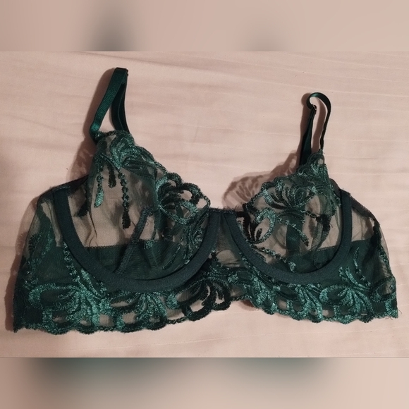 Green Lace and Mesh Bra with Underwire - Picture 2 of 7